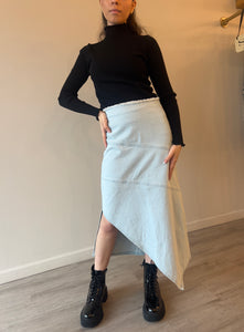 Asymmetrical Frayed Denim Skirt