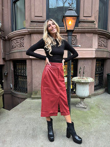 Cranberry Faux Leather Skirt