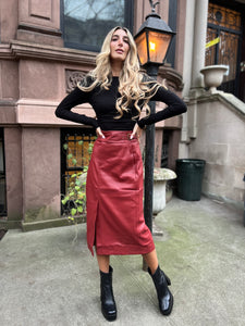 Cranberry Faux Leather Skirt
